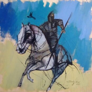 Painting titled "Guerrero I" by Sonia Uribe, Original Artwork, Oil