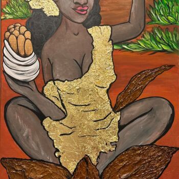 Painting titled "La flor del tabaco" by Sonia Weber (Sonia la Cubana), Original Artwork, Acrylic Mounted on Wood Stretcher f…