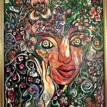 Painting titled "Mon printemps" by Sonia Weber (Sonia la Cubana), Original Artwork, Collages Mounted on Wood Stretcher frame