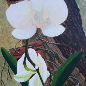 Peinture intitulée "ORCHIDEE BLANCHE" par Sonia Caruso, Œuvre d'art originale