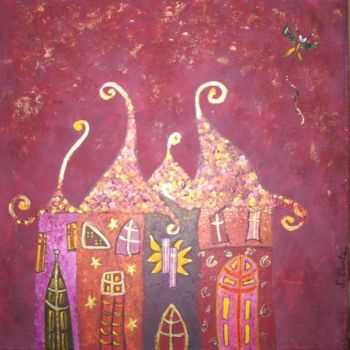Pintura titulada "Maisons rouges 1" por Sonia Comte, Obra de arte original
