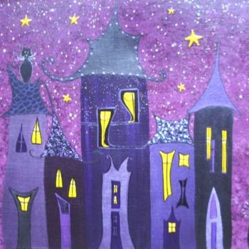 Pintura titulada "Maisons violettes d…" por Sonia Comte, Obra de arte original