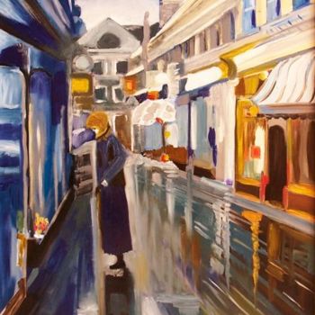 Painting titled "La rue bleue" by Sonia Demangel, Original Artwork