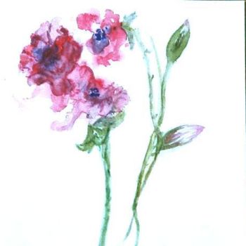 Tekening getiteld " fleurs mauves" door Sonia Goutte, Origineel Kunstwerk