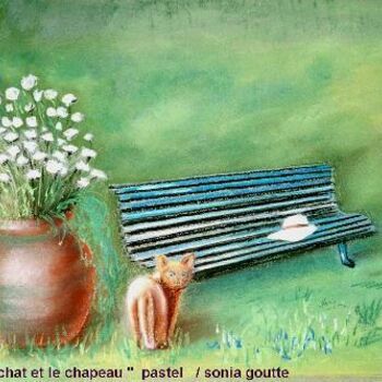 Peinture intitulée " Chat au jardin" par Sonia Goutte, Œuvre d'art originale