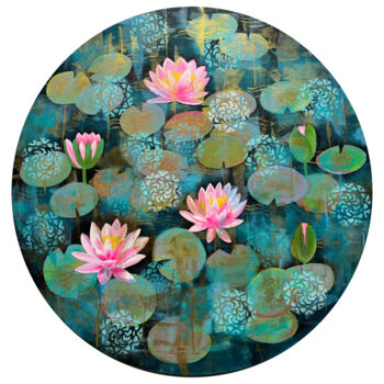 Peinture intitulée "Turquoise Water lil…" par Amita Dand, Œuvre d'art originale, Acrylique