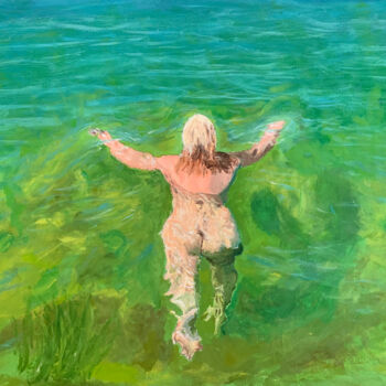 Peinture intitulée "Swimming in Öresund" par Sonny Andersson, Œuvre d'art originale, Huile