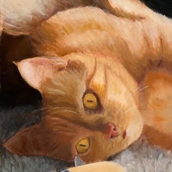 Schilderij getiteld "Cat with bass" door Sonny Andersson, Origineel Kunstwerk, Olie