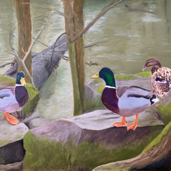 Pintura titulada "Ducks by The Råå ri…" por Sonny Andersson, Obra de arte original, Oleo