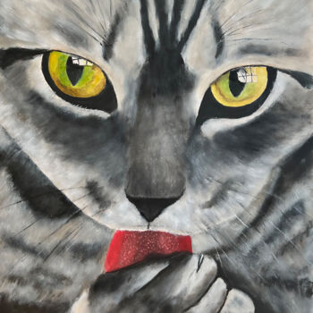 Ζωγραφική με τίτλο "Cat licks its paw" από Sonny Andersson, Αυθεντικά έργα τέχνης, Λάδι