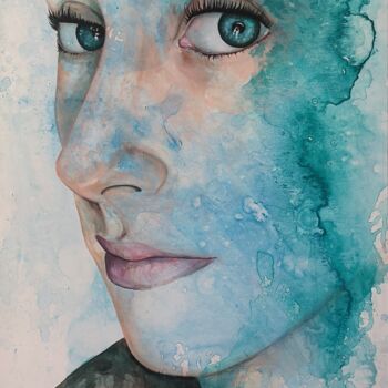 绘画 标题为“Portrait in blue #3” 由Sonny Insinna, 原创艺术品, 墨