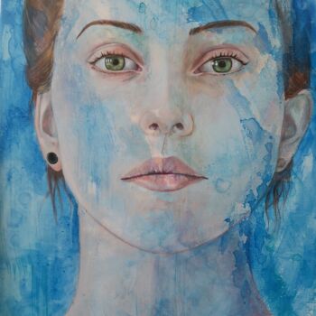 Schilderij getiteld "Portrait in blue #2" door Sonny Insinna, Origineel Kunstwerk, Inkt