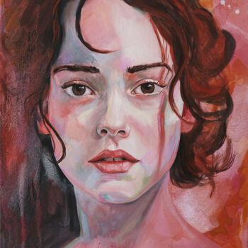 绘画 标题为“Portrait in red #1” 由Sonny Insinna, 原创艺术品, 油
