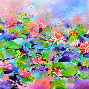 Painting titled "Water Lillies on th…" by Roxana Gabriela Soos, Original Artwork, Acrylic