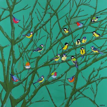 Malerei mit dem Titel "Vogelzang" von Sophia Heeres, Original-Kunstwerk, Acryl Auf Aluminium montiert