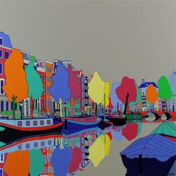 Картина под названием "Prinsengracht (Amst…" - Sophia Heeres, Подлинное произведение искусства, Акрил Установлен на Алюминий