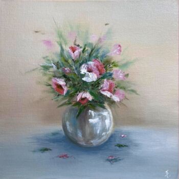 Peinture intitulée "Vase with Petunias" par Sophia Landau, Œuvre d'art originale, Huile