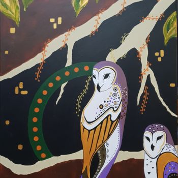 Painting titled "Les chouettes .jpg" by Sophie Ackermann, Original Artwork, Acrylic