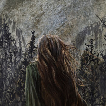 Ζωγραφική με τίτλο "Into the Woods" από Sophie Adair, Αυθεντικά έργα τέχνης, Λάδι Τοποθετήθηκε στο Ξύλινο πάνελ