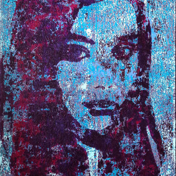Peinture intitulée "Portrait femme bleu…" par Sophie Artinian, Œuvre d'art originale, Huile Monté sur Châssis en bois