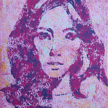 Painting titled "Portrait femme rose…" by Sophie Artinian, Original Artwork, Oil Mounted on Wood Stretcher frame