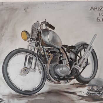 Painting titled "Arizona moto" by Sophie Baret, Original Artwork, Oil Mounted on Wood Stretcher frame