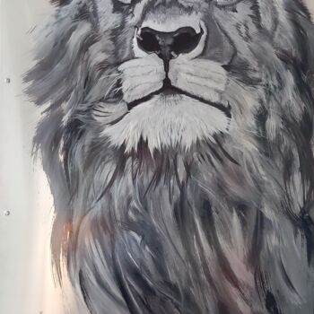 Peinture intitulée "Vieux Lion" par Sophie Baret, Œuvre d'art originale, Huile Monté sur Châssis en bois