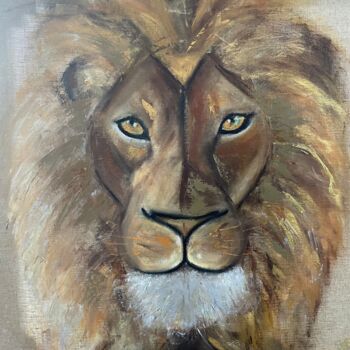 Peinture intitulée "LE ROI LION 🦁" par Sophie Bouriche, Œuvre d'art originale, Huile Monté sur Châssis en bois