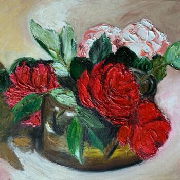 Painting titled "Pot aux roses, #art…" by Sophie Boyer, Original Artwork, Oil Mounted on Cardboard