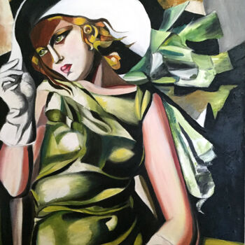Painting titled "Hommage à Lempicka" by Sophie Boyer, Original Artwork, Oil