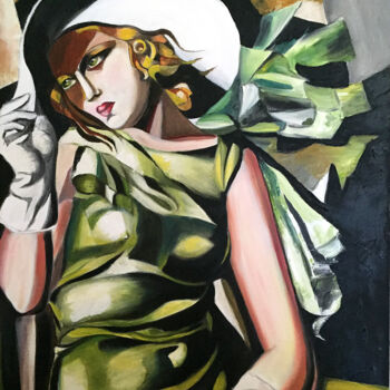 Malerei mit dem Titel "Hommage à Lempicka" von Sophie Boyer, Original-Kunstwerk, Öl