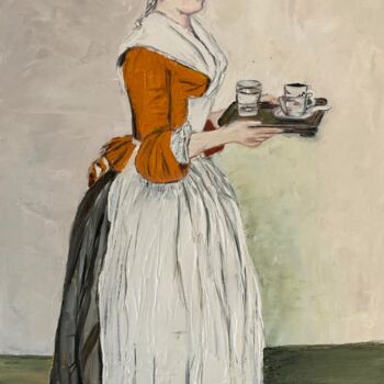 Painting titled "La belle chocolatiè…" by Sophie Boyer, Original Artwork, Oil Mounted on Cardboard