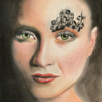 Drawing titled "Regard mystérieux" by Sophie Boyer, Original Artwork, Pastel