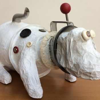 Sculpture intitulée "chien bouilloire" par Sophie Canu, Œuvre d'art originale, Papier mâché