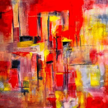 Painting titled "abstrait rouge" by Sophie Cottin, Original Artwork, Acrylic Mounted on Wood Stretcher frame