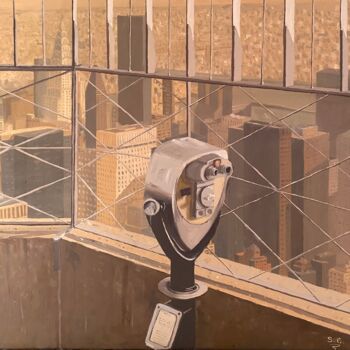 Ζωγραφική με τίτλο "Manhattan" από Sophie Cousineau, Αυθεντικά έργα τέχνης, Λάδι Τοποθετήθηκε στο Ξύλινο φορείο σκελετό