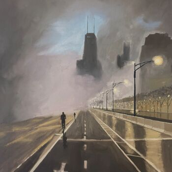 Painting titled "Chicagotham" by Sophie Cousineau, Original Artwork, Oil Mounted on Wood Stretcher frame