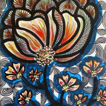 Schilderij getiteld "Blossom" door Sophie Curutchet, Origineel Kunstwerk, Acryl Gemonteerd op Frame voor houten brancard