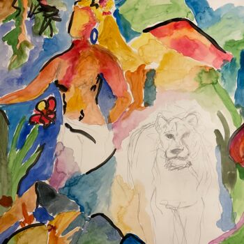 「Les lionnes」というタイトルの絵画 Sophie Debradeによって, オリジナルのアートワーク, アクリル