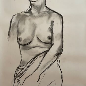 Dessin intitulée "Nu au fusain" par Sophie Debrade, Œuvre d'art originale, Fusain