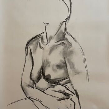 Disegno intitolato "Nu au turban" da Sophie Debrade, Opera d'arte originale, Carbone