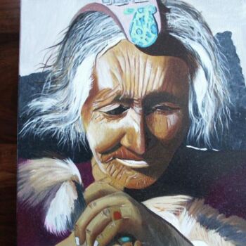Pittura intitolato "La vieille tibétaine" da Sophie Dogor, Opera d'arte originale