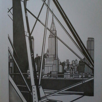 Zeichnungen mit dem Titel "New York, vue de Ch…" von Sophie Dumont (heavenly), Original-Kunstwerk, Graphit