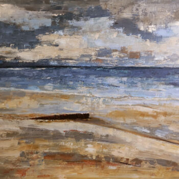 Painting titled "plage" by Sophie Dumont, Original Artwork, Oil Mounted on Wood Stretcher frame