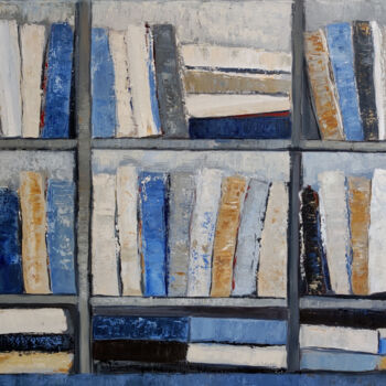 Malarstwo zatytułowany „les livres bleus” autorstwa Sophie Dumont, Oryginalna praca, Olej Zamontowany na Drewniana rama noszy