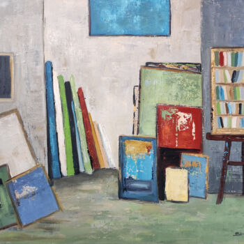 Schilderij getiteld "l'atelier du peintre" door Sophie Dumont, Origineel Kunstwerk, Olie