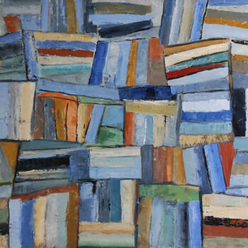 Painting titled "books patchwork" by Sophie Dumont, Original Artwork, Oil Mounted on Wood Stretcher frame