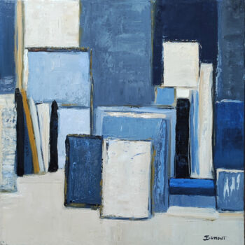 「l'atelier bleu」というタイトルの絵画 Sophie Dumontによって, オリジナルのアートワーク, オイル
