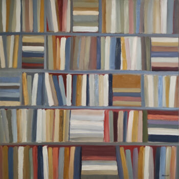 Painting titled "Library 3" by Sophie Dumont, Original Artwork, Oil Mounted on Wood Stretcher frame