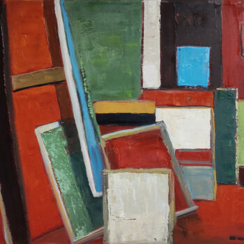 Painting titled "atelier 22" by Sophie Dumont, Original Artwork, Oil Mounted on Wood Stretcher frame